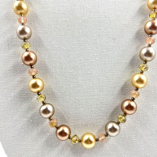 JOAN RIVERS Beaded Necklace Gold Silver & Rose Gold Tone Beaded Chunky Vintage