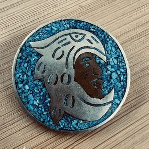 Sterling Silber Türkis Inlay Brosche Anhänger signiert MFTALES Krieger Adler Vtg
