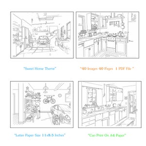 Cozy Home Interior Coloring Book, 40 Room Scenes (PDF Digital Download),300DPI Resolution,
