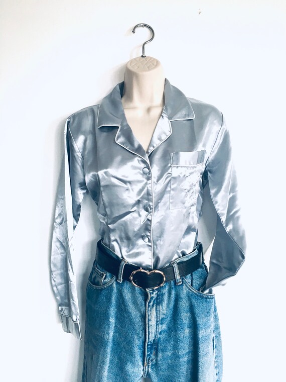 silver grey satin blouse