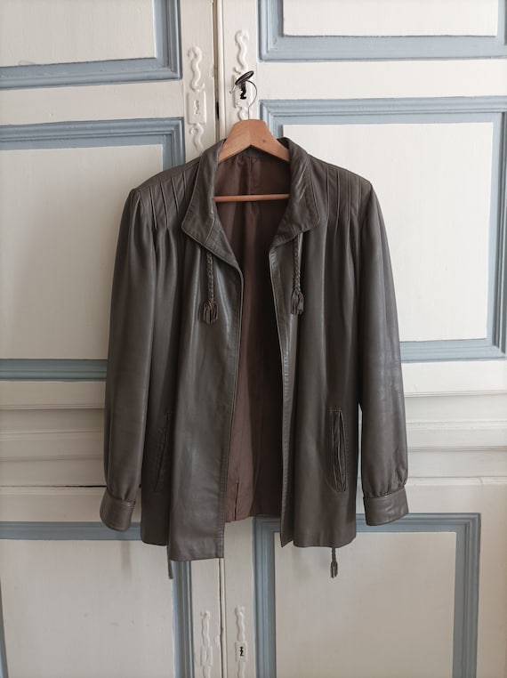 Veste en cuir taupe