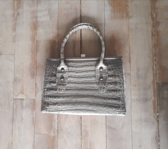 Beige faux croco vintage 70 little handbag - image 6