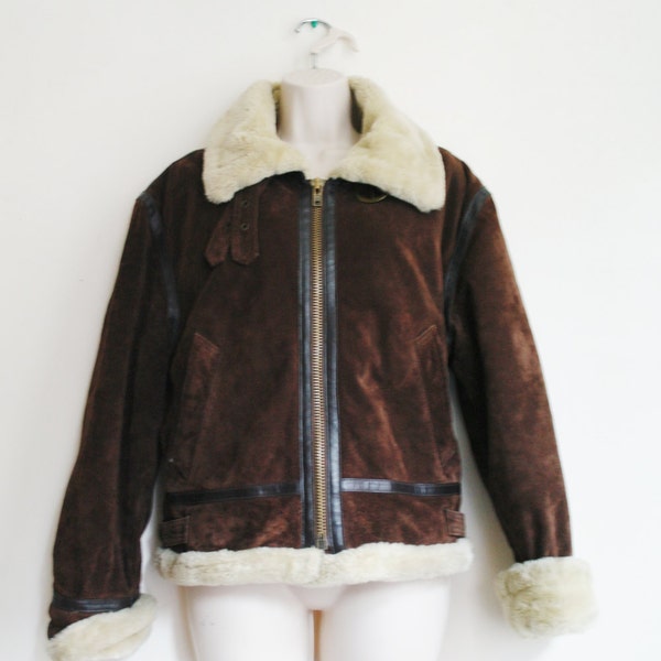 Vintage leather and fake fur brown jacket