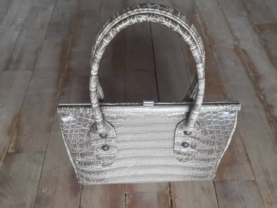 Beige faux croco vintage 70 little handbag - image 7