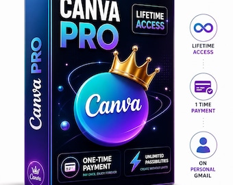 Acceso de por vida a Canva Pro, plantillas premium, herramientas de diseño con IA, más de 400.000 plantillas, acceso a cuenta privada, descarga digital.