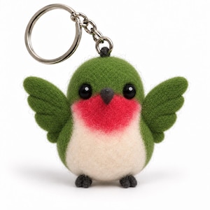Llavero de colibrí de fieltro de aguja, bonito colgante para bolso de colibrí de garganta rubí, colgante de pájaro de fieltro de lana, regalo único para amantes de las aves.