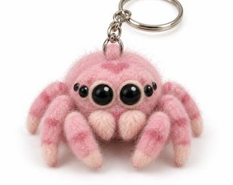 Llavero de araña saltarina rosa de fieltro, lindo colgante de araña suave para bolso, peluche de arácnido kawaii, regalo único para amantes de las arañas.