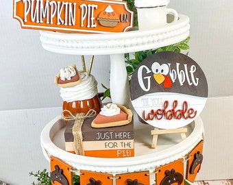 Thanksgiving, farmhouse decor, fall pumpkins, Thanksgiving tiered tray decor T17
