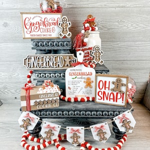 Gingerbread Cookie Co tiered tray set, tiered tray decor, Christmas signs, farmhouse  Christmas gingerbread man C20