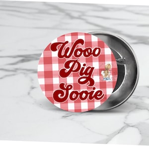 Wooo Pig Souie red plaid  Game day buttons, college game day, football accessories, football game, buttons for college game