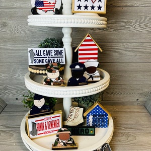 Memorial Day, Military decor, Memorial Day decor, tiered tray decor