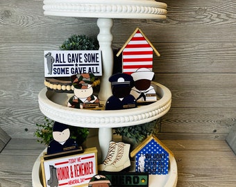 Memorial Day, Military decor, Memorial Day decor, tiered tray decor