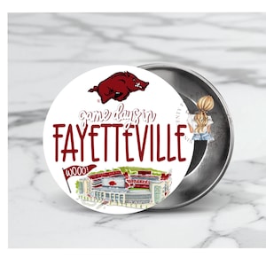 Game days in Fay,  UARK, Game day buttons, college game day, football accessories, football game, buttons for college game