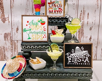 Cinco De Mayo Tiered Tray Decor, faux guacamole,  Summer Decor,margarita , Farmhouse Decor