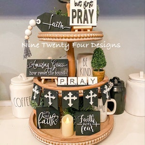 Faith Tiered tray signs, faith tray set, faith set, tiered tray decor