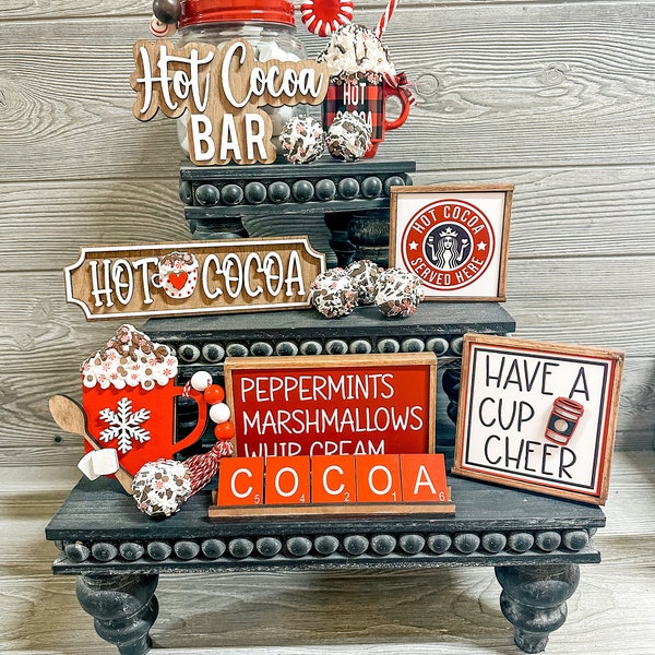 Hot cocoa bar tiered tray signs , tiered tray decor, hot cocoa station