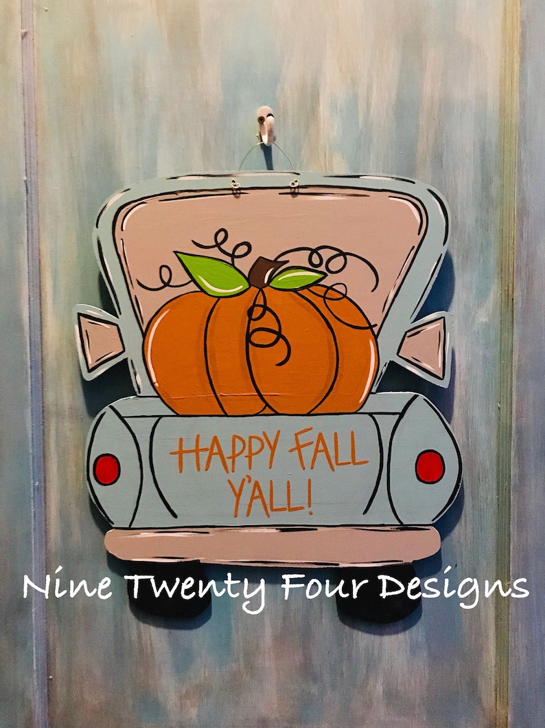 fall door hanger fall door decor painted pumpkin turkey door hanger, Pumpkin truck wood door hanger fall door hanger
