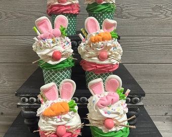 Faux Bunny Cupcake, Bunny Cupcake, Easter Cupcake, Tiered Tray Decor, Easter Decor, Farmhouse Decor
