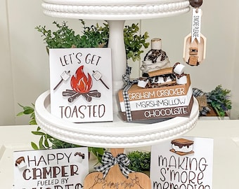 S’mores tiered tray decor, s’mores, s’mores decor, s’mores signs