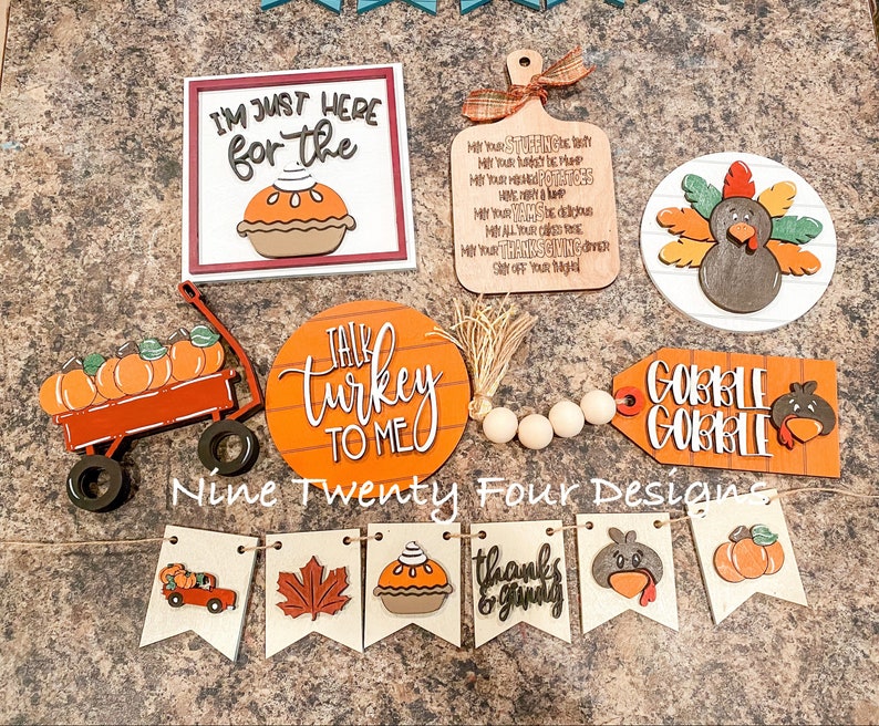 Thanksgiving, farmhouse decor, fall pumpkins, Thanksgiving tiered tray decor T16 image 2