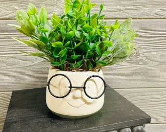 Faux Greenery Pot with Glasses: Farmhouse Tiered Tray Decor
