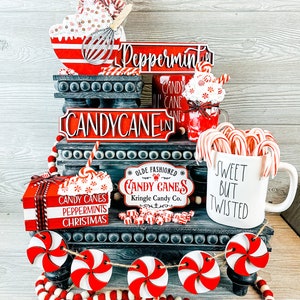 Candy Cane Ln tiered tray set, tiered tray decor, Christmas signs, farmhouse  Christmas