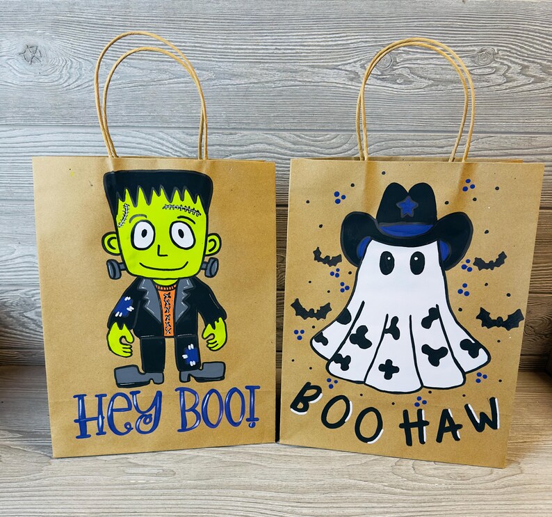 Hand Painted Halloween Gift Bag, Custom Gift Bag, Painted Bag, Boo Bag