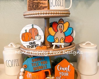 Turkey tiered tray decor, Turkey day decor, thanksgiving set T15