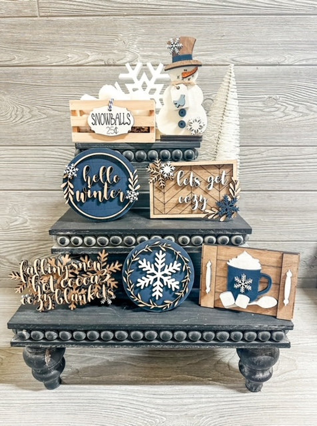 Winter Snow Tiered Tray Signs, Winter Signs, Snowflake Signs, Winter
