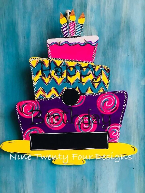 Birthday Cake Door Hanger Birthday Door Hanger Wood Door Hanger Birthday Cake Door Hanger