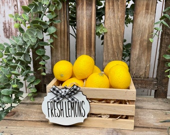 Lemon crate, fresh lemons, lemon decor, tiered tray size, lemons