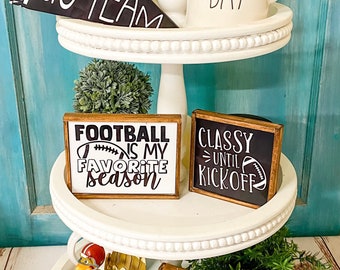 Football tiered tray decor, superbowl sign, football signs, football decor, football signs, farmhouse decor