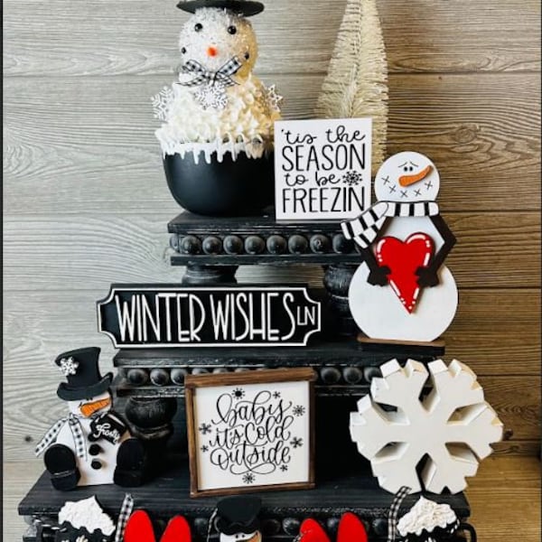 Winter Snow Tiered Tray signs, Winter signs, Snowflake signs, Winter Decor, Black White Winter