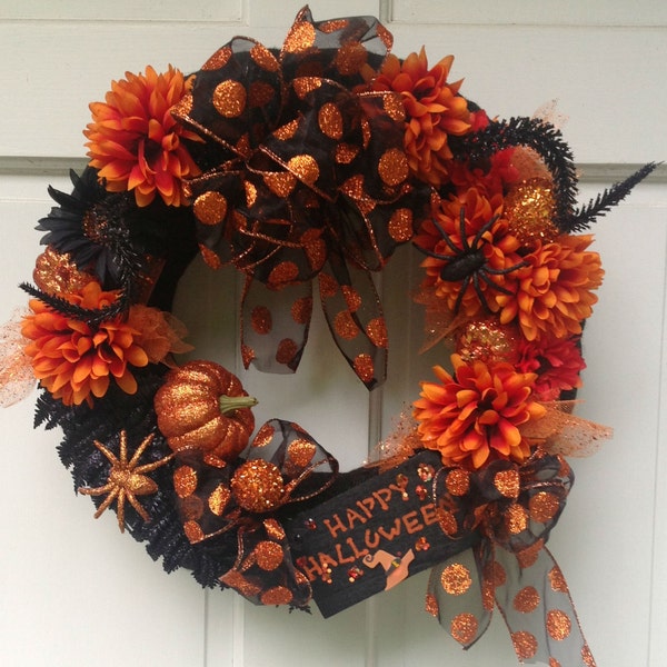 Halloween Wreath Silk Floral Burlap