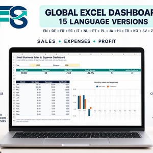 Small Business Sales Tracker Excel | 15 Language Expense & Profit Dashboard | Digital Download
