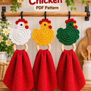 Patrón de soporte para toallas con forma de gallina a crochet, anillo para toallas de cocina estilo rústico en PDF