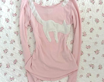Handmade Cat Off Shoulder Top Coquette Y2K Style 95% Cotton