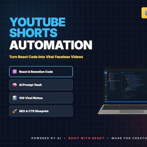 YouTube Shorts Automation Bundle | React Code, AI Prompts, 100 Niches (Digital Download)