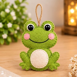 Felt Frog Ornament Sewing Pattern, Green Handmade Craft (PDF Download)