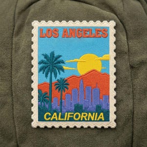 Los Angeles California Embroidered Iron On Patch, Palm Trees Skyline Sunset Applique, LA Travel Souvenir for Backpack Jacket Denim Hat