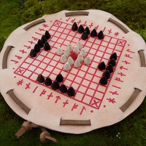 Juego de Hnefatafl con bolsa de cuero con cordón y tablero