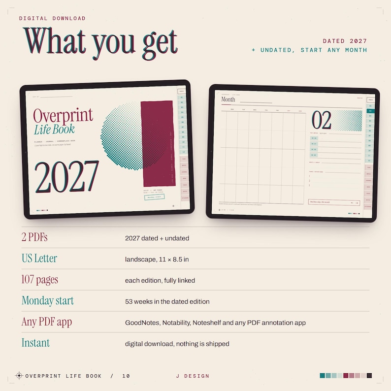 2027 Digital Planner and Journal, Dated and Undated Life Book, One Line ...