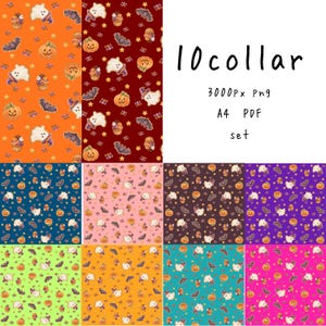 Halloween Ghosts & Sweets Seamless Pattern – 10 Color Set | Digital Paper PNG + A4 PDF