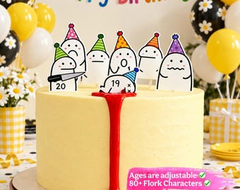 Decorazioni divertenti per torte con il personaggio Flork Meme, ideali per feste di compleanno (download digitale)