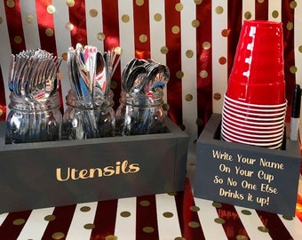 Solo cup holder with marker holder and/or Utensil holder