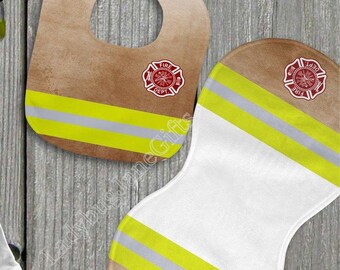 Baby Firefighter Gift for Girl or Boy  -  Bib, Burp or Set Baby Firefighter