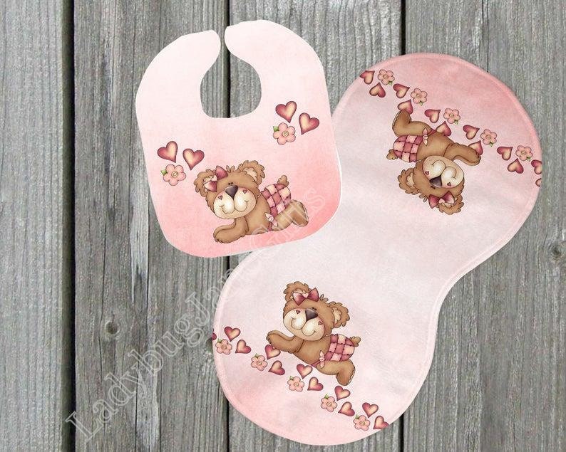 Burp or Set Bear Fox Baby Bear Gift for Girl or Boy Bib