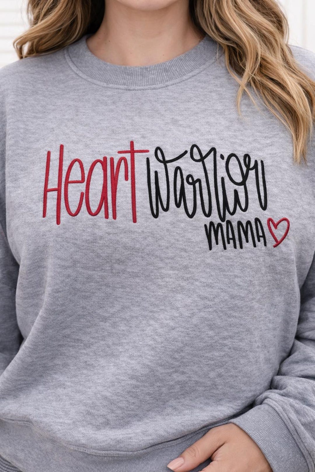 Heart Warrior Mama Sweatshirt CHD Awareness Shirt Heart Mom Embroidered ...