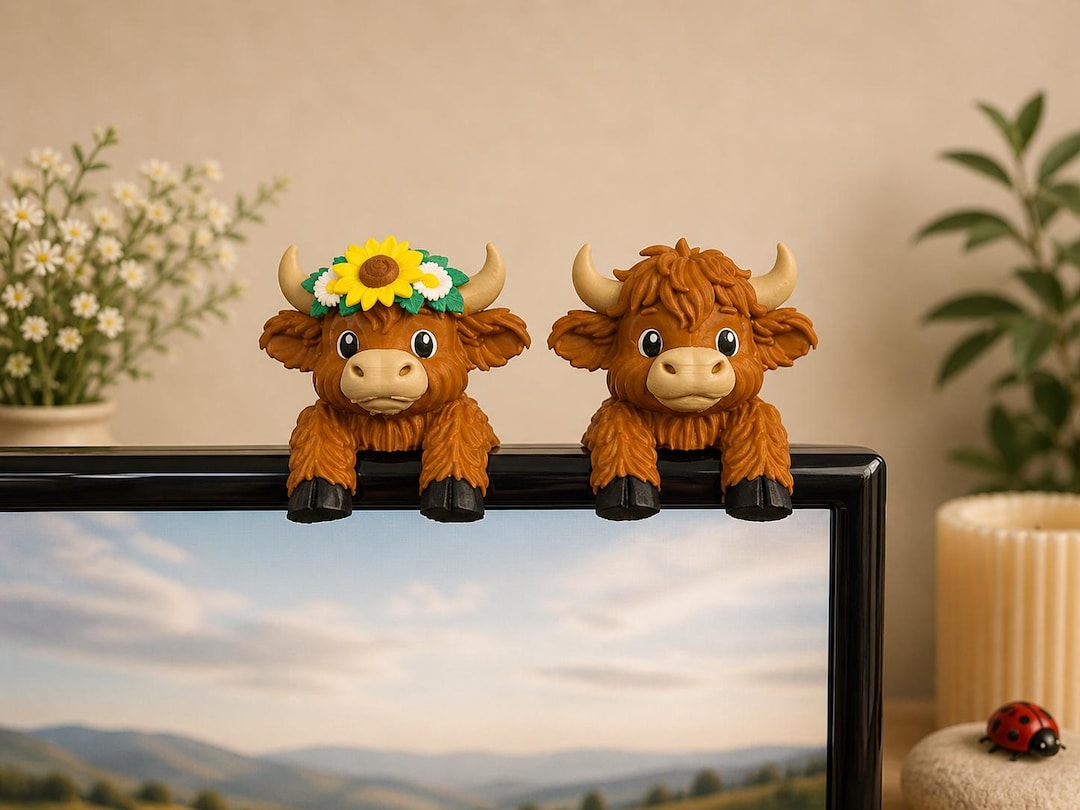 Highland Cow Monitor Buddy Cute Desk Decor Cow Shelf Sitter Office Gift ...