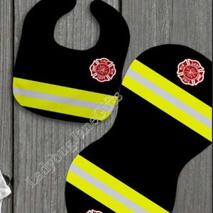 Baby Firefighter Gift for Girl or Boy  -  Bib, Burp or Set Baby Firefighter